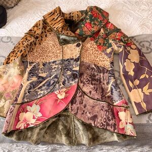 Updated Lapis Multicolor Patchwork Jacket with Floral and Animal Prints